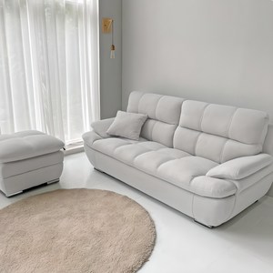 세계로가구 엠버 아쿠아텍스 3인용 패브릭 소파 생활방수 이지클린 쇼파 보조스툴 포함, 아이보리+스툴포함