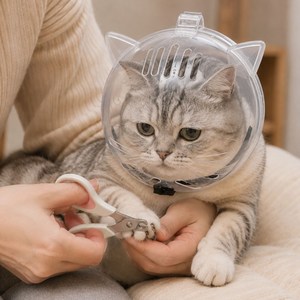 도크몰 고양이 투명 헬멧 물림방지 보호캡, 1개, 투명, 대형