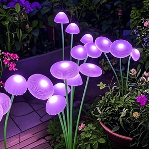KELAKE 태양광 LED 버섯등 6구 태양열 정원등 잔디등 화단 꾸미기, 퍼플