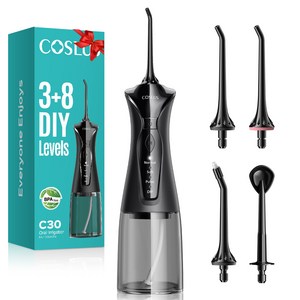 COSLUS 코슬루스 3+8 모드 무선 구강세정기 IPX7 급방수, C30, 블랙