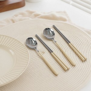 FASEN 304스텐 수저세트 한식 2인/4인, 1세트, 숟가락(2p) + 젓가락(2p), 그림화이트