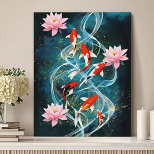 wonderful live DIY 보석십자수 캔버스형 큐빅 십자수 대형 40x50 cm, 1개, 16 잉어 연꽃