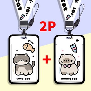 귀여운 카드케이스 목걸이 카드목걸이 사원증 교통 카드, 1개, 붕어빵코숏_리본샴 2P모음