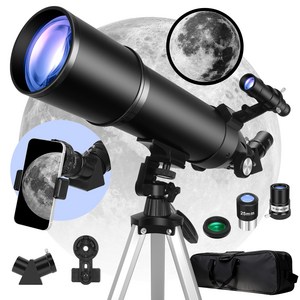 입문 고배율 천문 우주 망원경 성인용 80mm 조리개600mm 초점 거리 굴절 천체망원경 접안렌즈 3개 바로우 렌즈 5배 3개 필터 휴대폰 홀더, 180, 1개