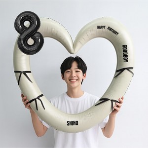 해피제이니 블랙 숫자 하트프레임 풍선 생일파티용품세트(프리레터링 시트지 포함) 포토존, 1세트, 8 크림하트
