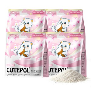 CUTEPOL 고양이 카사바 모래 먼지없는 고양이모래 대용량 저먼지, 분홍 장미향, 4개, 2.5kg
