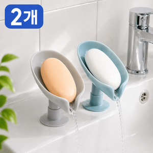 블랑크 비누받침대 물빠짐 무접착 나뭇잎 비누 받침대, 민트 + 그레이, 1개