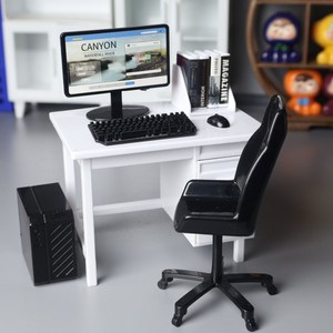 skansol 미니어처 DIY 컴퓨터 책상 의자 풀세트, 1개, 화이트