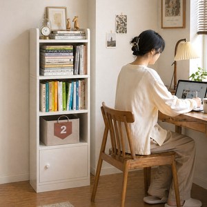 대용량 오픈 책장 다기능 틈새수납장 서재 거실 수납장식장, 4단, 화이트
