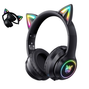 ONIKUMA B90 고양이귀 무선 게임 헤드셋 RGB 노이즈캔슬링 블루투스 5.3, 블랙