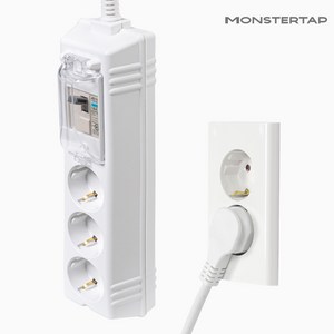 몬스터탭 국산 4000W 고용량 고전력 에어컨 건조기 세탁기 멀티탭 슬림 납작 플러그, 1개, 배선차단 3구 화이트, 3m