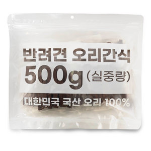 멍냥보감 국산강아지간식 대용량 국산HACCP오리100% 수제간식, 500g, 1개, 저키스틱