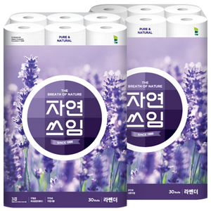 더 도톰한 자연쓰임 무형광 라벤더 화장지, 30개입, 2개