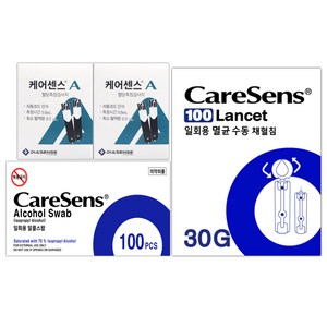 케어센스A 혈당 시험지 100p + 알콜솜 100p + 채혈침 100p, 1세트, 검사지 100개 + 알콜솜 100개 + 채혈침 100개