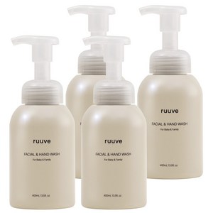 ruuve 유아용 페이셜 핸드 워시, 무향, 400ml, 4개