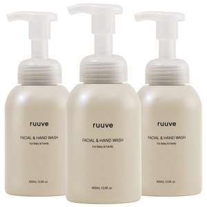 ruuve 유아용 페이셜 핸드 워시, 무향, 400ml, 3개