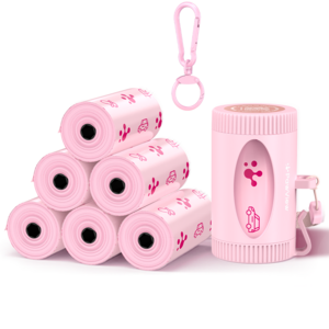 포뷰 반려동물 배변봉투+스마트 디스펜서 세트 회전수납 걸이포함 케이스, 7개, 15개입, 핑크색