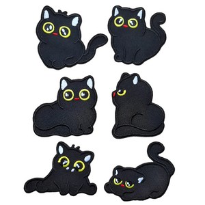 비브랜드 열접착식 스티커 블랙 고양이 와펜 6종, 1개