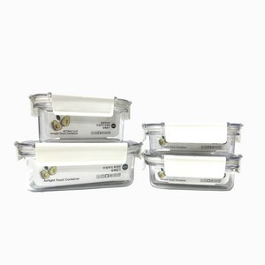 윤스토리 올클리어락 국내생산 BPA FREE 직사각 밀폐용기 4종 세트 화이트, 400ml2개,600ml1개,900ml1개, 1세트
