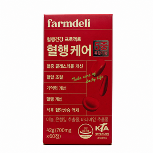 팜델리 혈행케어 국산 마늘추출물 영양제 바나바잎 은행잎 혈압 혈당 콜레스테롤 기억력 혈행 개선, 1개, 60정