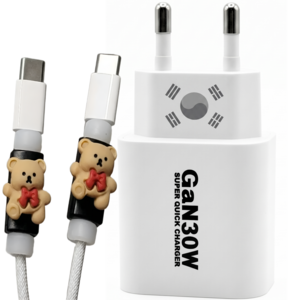 초고속 국산충전기 아이홈 Gan65W 30W C타입 PD PPS 60W블레이디케이블 CtoC 240W LED초고속충전케이블, 1세트, 화이트 30W 태극기에디션