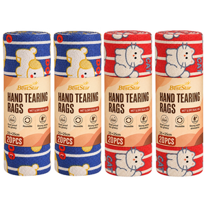 BestStar 뜯어쓰는 롤형 주방 행주 도톰한 설거지 청소용, 2세트, 고양이무늬1롤+강아지무늬1롤