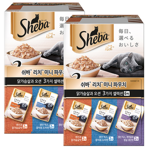 쉬바 1세 이상 고양이 리치 미니 주식파우치 3가지 세트, 혼합맛, 35g, 12개