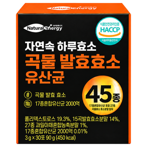 자연속 하루 효소 곡물 발효 효소 유산균 45종, 90g, 3개
