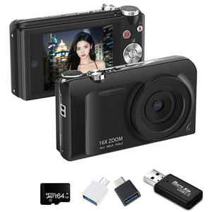 MOKIN S11 빈티지 미니 디지털 카메라 4K DH 6400W 픽셀 + 64GB sd카드, 블랙