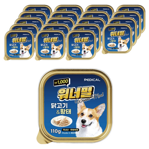 워너밀 강아지 영양간식 국내산 무방부제 높은기호성 한끼뚝딱 6종, 20개, 110g, 닭고기&황태