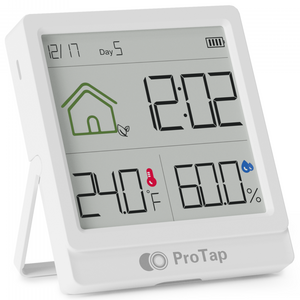 ProTap 가정용 온습도계 시계 기능 포함 장시간 사용 가능 CR2450 배터리 포함 대형 LCD 책상 & 자석 & 벽걸이 2in1 날짜 표시 화이트 E1C, 흰색, 1개