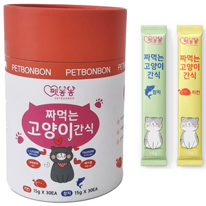 펫봉봉 짜먹는고양이간식 고양이스틱 대용량, 참치(30p) + 치킨(30p), 15g, 1세트