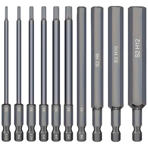육각 머리 렌치 드릴 키트 10 개 육각 드라이버 드릴 키트 육각 손잡이 미터법 크기 1.5mm ~ 12mm S2 강 자기 4 인치 길이 드릴 100MM, 10개