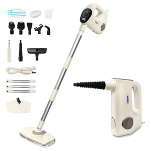 Voltmate 핸디형 스팀청소기 12 in 1 고압 핸디 터치스크린 스팀 밀대 주방 화장실 거실 창문 소파 등 스팀 고온 살균 스팀청소기, 베이지, 1개