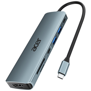 에이서 7-in-1 USB-C 허브 4K@30Hz HDMI 100W PD 충전 USB 3.0/Type-C 5Gbps SD/TF 카드 리더 멀티포트 익스텐더, 1개, 회색