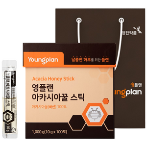영진약품 영플랜 아카시아꿀 스틱+쇼핑백-벌꿀 허니스틱 꿀스틱 선물세트 아카시아 꿀 국산꿀, 100개, 10g