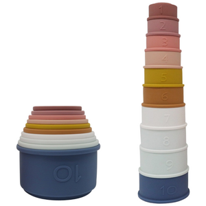 아트릴리 동물 숫자 실리콘 스태킹컵 유아용 10단 컵쌓기 소근육발달 완구 장난감, 1세트, 모란디 컬러