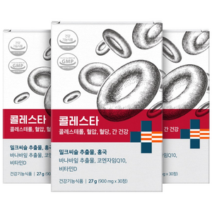 나우케어 콜레스타 콜레스테롤 낮추는 혈압 혈행 영양제 홍국 밀크씨슬, 3박스, 30정