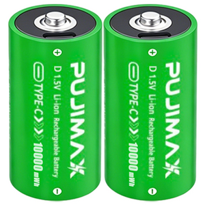 PUJIMAX D형 알카라인 건전지 1.5V 10000mWh(TPC) 충전식 배터리 장 난감 투광등용 플래시라이트 USB C타입, 1개, 2개입