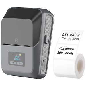 DETONGER DP27S 2인치 감열식 휴대용 무선 스마트 라벨프린터 + 라벨지 1롤 세트, 1개, DP27S-Gray+4030