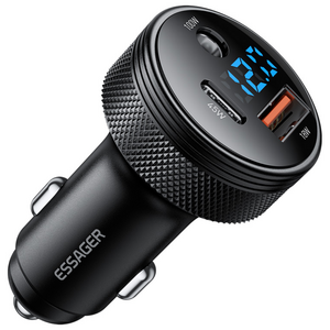 Essager DC 12V 100W USB A+C포트 3포트 차량용 시거잭 자동차 초고속 충전기, 블랙, ECC150W-TX01-Z
