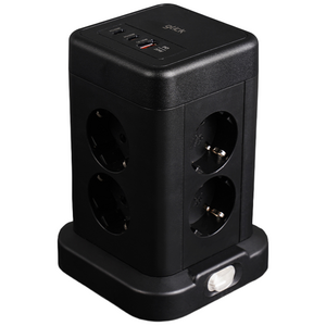 지클릭커 타워 8구 고용량 4000W USB 멀티탭 NP708PD 블랙, 1개, 타워형 8구 블랙, 1.8m