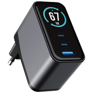 엘락 67W 초고속 디스플레이 C타입 3포트 GaN 멀티충전기 갤럭시 초고속 PD SFC3.0 QC3.0 USB, 1개, 그레이