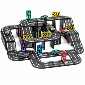 Equator 트랙카 car track 자석 블록 블럭 자동차 레일 장난감 주차타워, 168개, 검정색