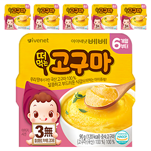 아이배냇 유아용 베베 떠먹는 퓨레, 고구마맛, 90g, 6개