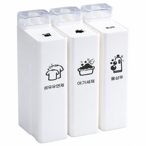 엔씨씨 세제 디스펜서 3개 + 방수라벨스티커 12종 1개, 1세트, 화이트