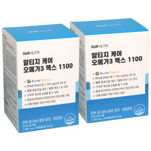 아워뉴트리 알티지 케어 오메가3 맥스 1100 2박스 120캡슐 4개월분 알래스카 오메가3, 60정