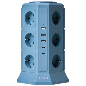 텔로 (에디션) 타워 멀티탭 17구(USB-3 CTYPE-2) KC인증 접지 안전 고급 멀티탭 선정리 가능한 인테리어 귀여운 디자인 예쁜색상, 2m, 딥블루, 1개