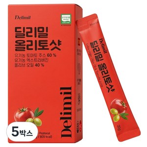딜리밀 유기농 엑스트라버진 올리브오일 토마토 듀얼 올토샷 스틱 20ml 14포, 5박스, 280g