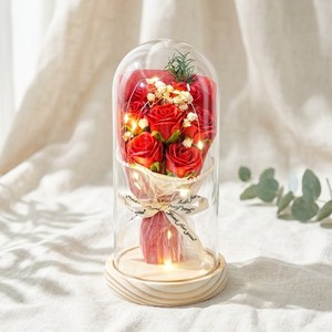 데이나 LED 유리돔 프리저브드 꽃다발 무드등, 레드